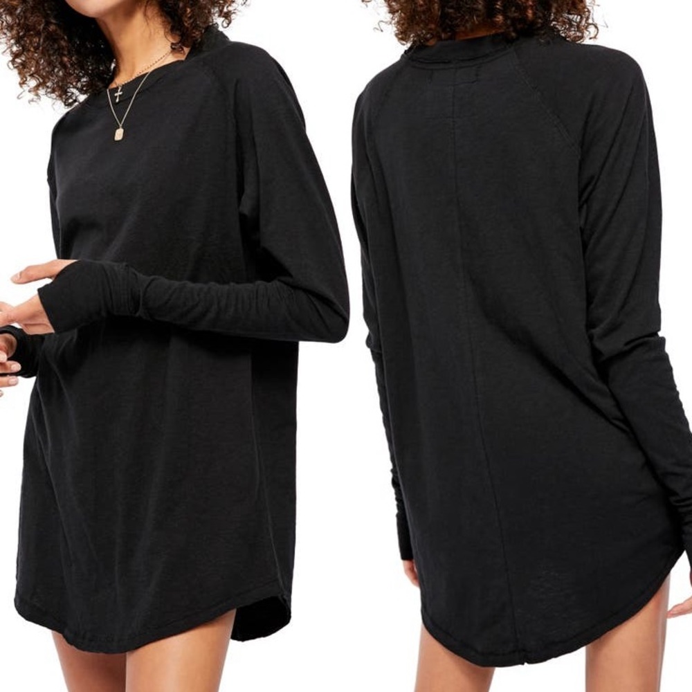 Free People Arden Extra Long Cotton Top Black size Small